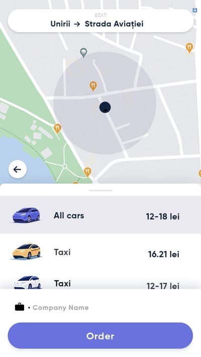 Introduci destinația și vezi estimatul de preț al cursei de taxi